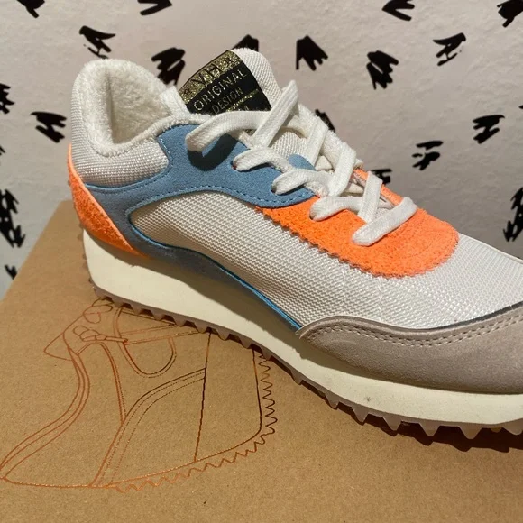 Vintage Havana Women's Retro Runner Sneakers in Orange, Light Blue, Cream - Picture 3 of 6